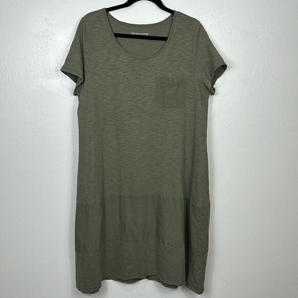Soft Surroundings Khaki Green Linen Cotton Midi Dress Size L - Picture 1 of 7